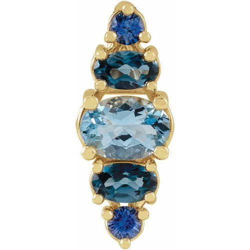 14K Yellow Natural Blue Multi-Gemstone Bar Pendant