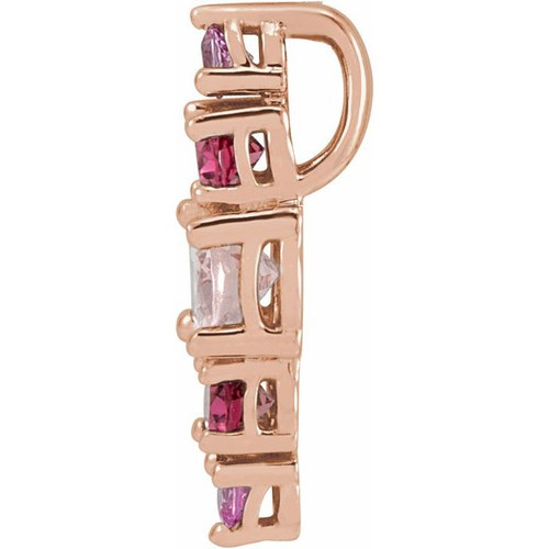 14K Rose Natural Pink Multi-Gemstone Bar Pendant