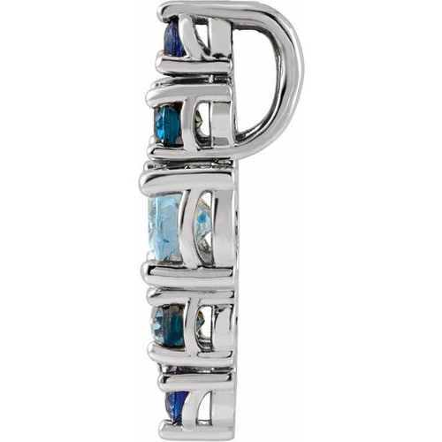 14 Karat White Gold Natural Blue Multi-Gemstone Bar Pendant | $922