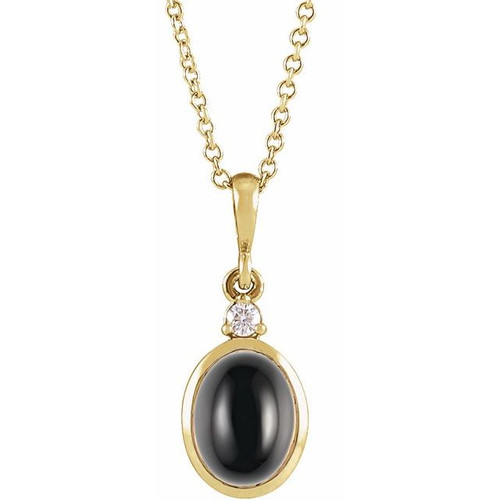 14K Yellow 8x6 mm Natural Onyx & .03 CT Natural Diamond 16-18" Necklace