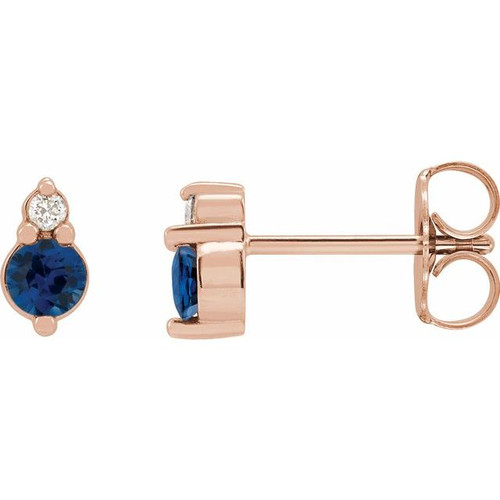 14K Rose Natural Blue Sapphire & .03 Natural Diamond Earrings