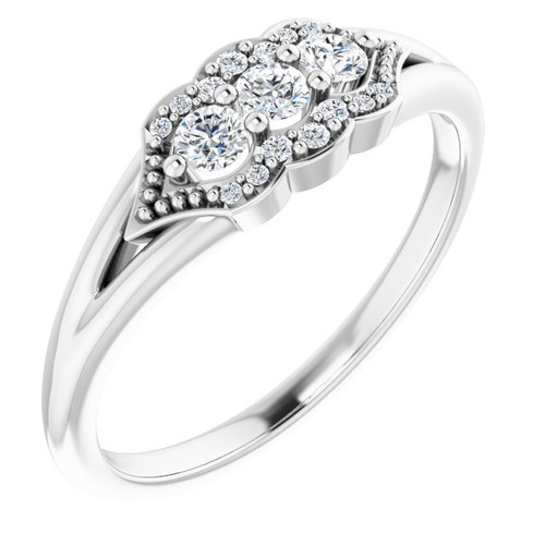 14K White 1/5 CTW Natural Diamond Three-Stone Band 