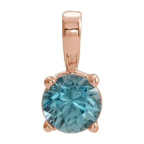 14K Rose 5 mm Natural Blue Zircon Pendant
