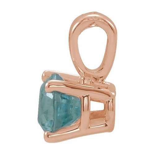 14K Rose 5 mm Natural Blue Zircon Pendant