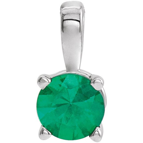 Platinum 6 mm Lab-Grown Emerald Pendant