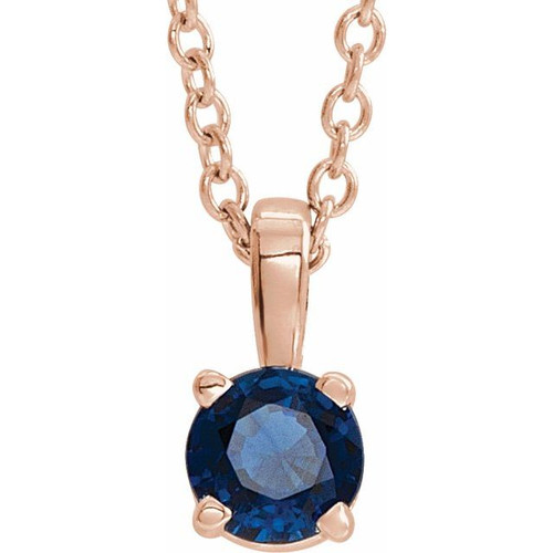 14K Rose 6 mm Lab-Grown Blue Sapphire Pendant