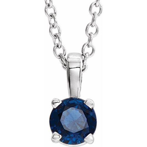 14K White 6 mm Lab-Grown Blue Sapphire Pendant