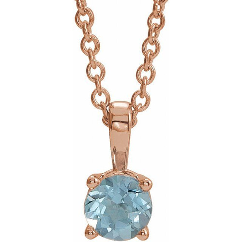 14K Rose 4 mm Natural Aquamarine 16-18" Necklace
