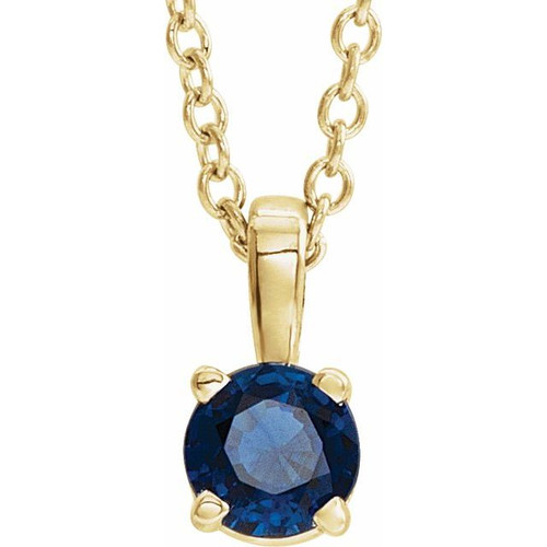 14K Yellow 4 mm Lab-Grown Blue Sapphire 16-18" Necklace