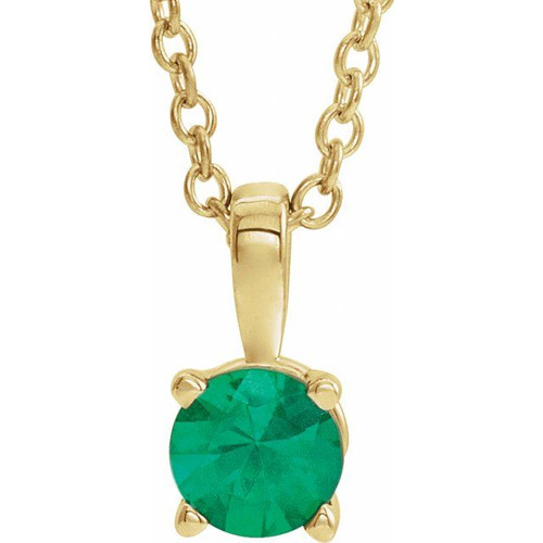 14K Yellow 5 mm Lab-Grown Emerald 16-18" Necklace