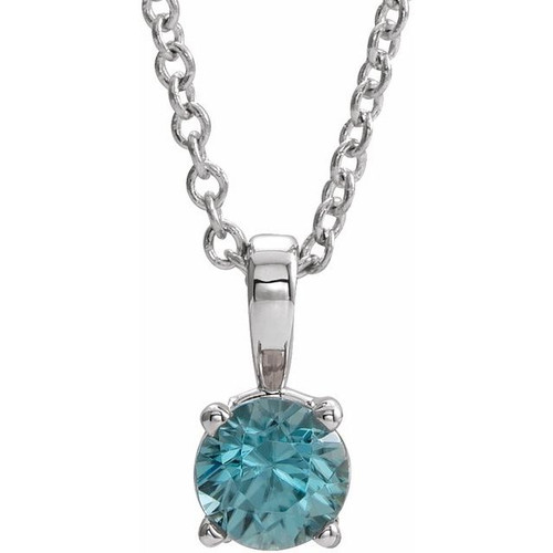 Platinum 5 mm Natural Blue Zircon 16-18" Necklace