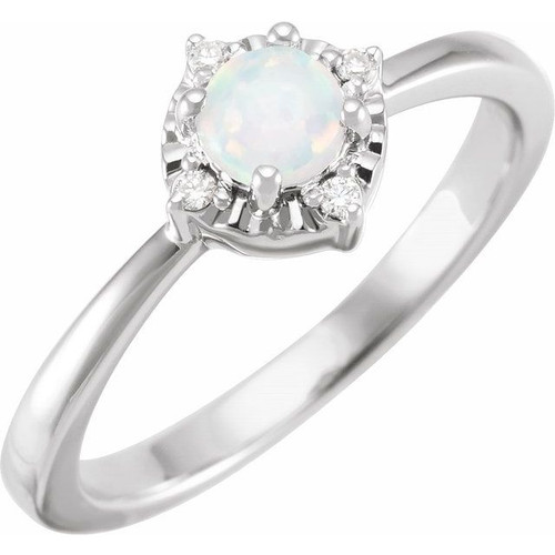 Sterling Silver Lab-Grown White Opal & .04 CTW Natural Diamond Halo-Style Ring .