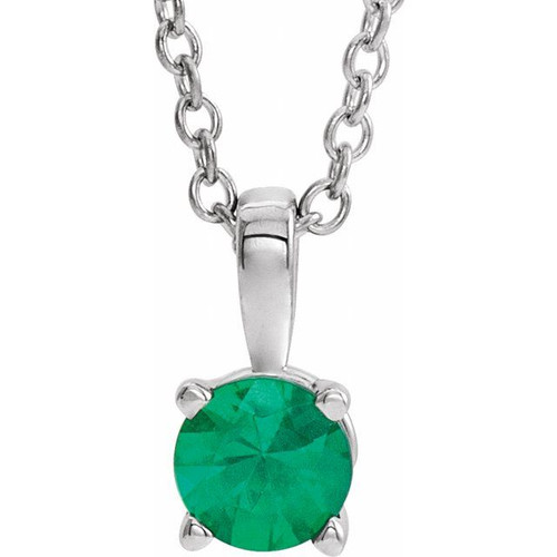 Platinum 6 mm Lab-Grown Emerald 16-18" Necklace