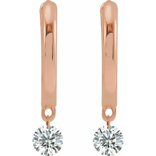 14K Rose 1/3 CTW Drilled Natural Diamond Hinged Hoop Earrings