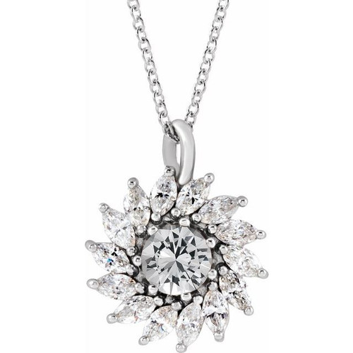 Sterling Silver Natural White Sapphire & 5/8 CTW Natural Diamond Halo-Style 16-18" Necklace.
