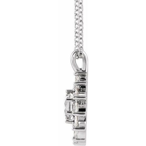 Sterling Silver Natural White Sapphire & 5/8 CTW Natural Diamond Halo-Style 16-18" Necklace.