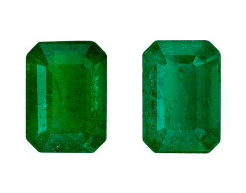 Matching Pair of 1.85 Carat Fine Green Emerald Gems, Octagon Cut, 7x5 mm