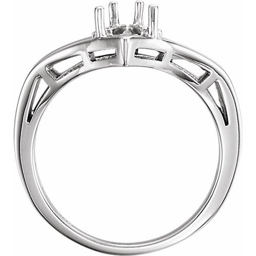 Family V Ring Mounting in 18 Karat White Gold for Straight Baguette Stone