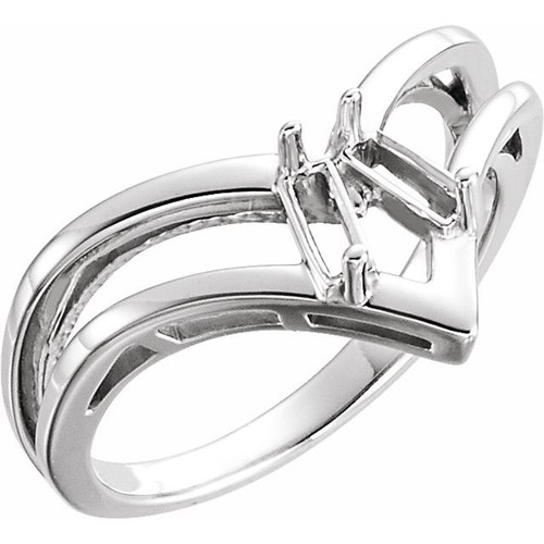 Family V Ring Mounting in Platinum for Straight Baguette Stone