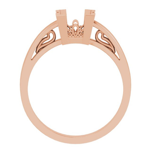 Scroll Setting Ring Mounting in 14 Karat Rose Gold for Square Stone