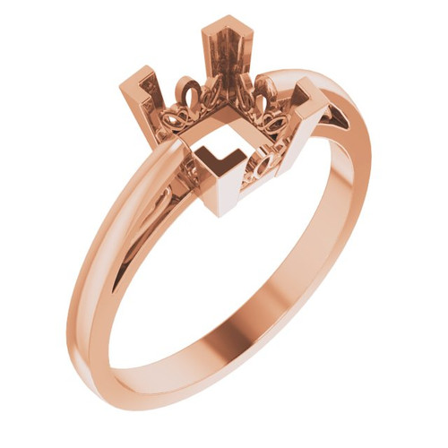 Scroll Setting Ring Mounting in 10 Karat Rose Gold for Square Stone