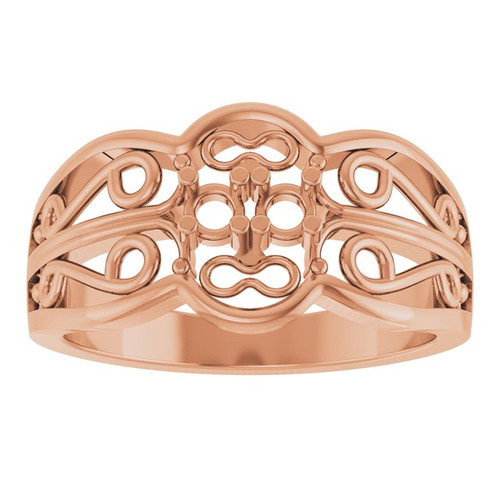 Family Sculptural Ring Mounting in 18 Karat Rose Gold for Round Stone