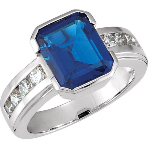 Accented Ring Mounting in Sterling Silver for Emerald cut Stone