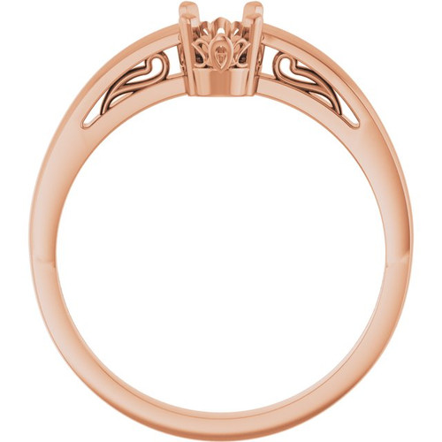 Scroll Setting Solitaire Ring Mounting in 18 Karat Rose Gold for Oval Stone