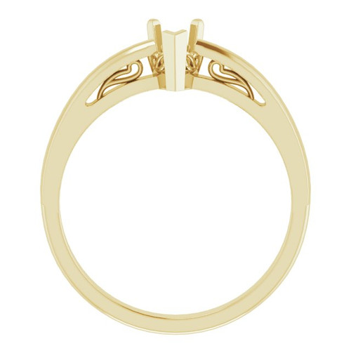 Scroll Setting Solitaire Ring Mounting in 18 Karat Yellow Gold for Pear Cut Stone