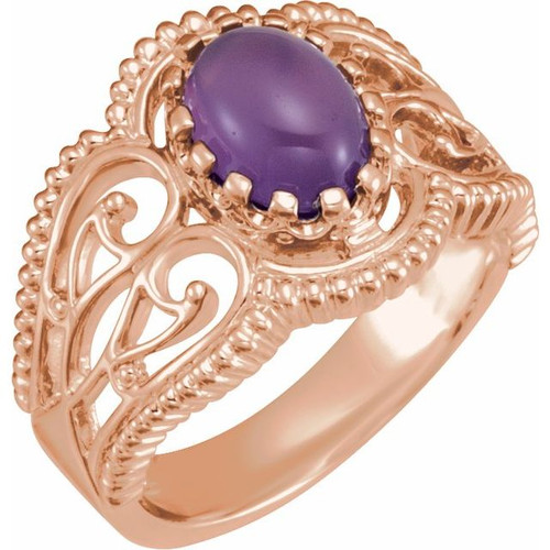 Vintage Inspired Solitaire Ring Mounting in 18 Karat Rose Gold for Oval Stone