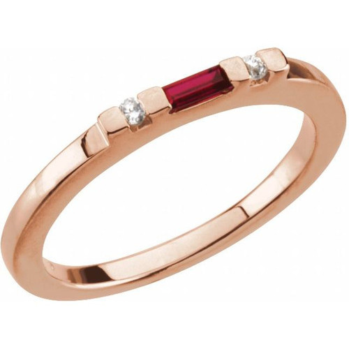 Family Stackable Ring Mounting in 10 Karat Rose Gold for Straight Baguette Stone