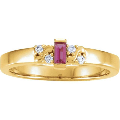 Accented Family Ring Mounting in 18 Karat Yellow Gold for Straight baguette Stone