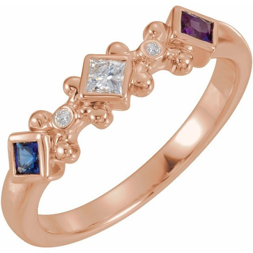 Accented Family Ring Mounting in 18 Karat Rose Gold for Square Stone
