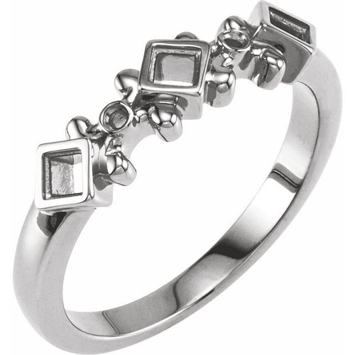Accented Family Ring Mounting in 18 Karat White Gold for Square Stone