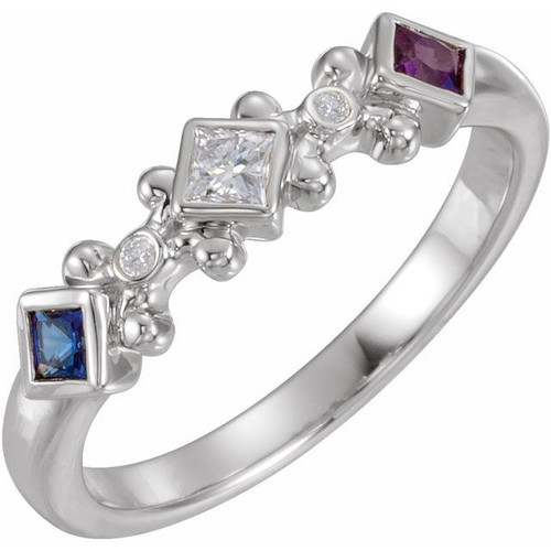 Accented Family Ring Mounting in Platinum for Square Stone Accented Family Ring Mounting in Platinum for Square Stone