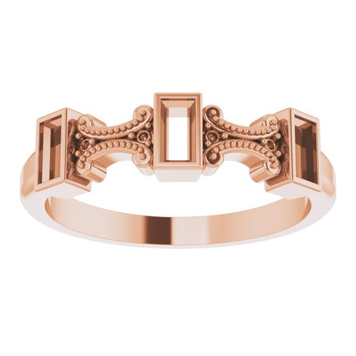 Family Bezel Set Ring Mounting in 18 Karat Rose Gold for Straight baguette Stone