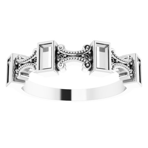 Family Bezel Set Ring Mounting in 10 Karat White Gold for Straight baguette Stone