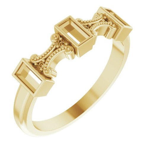 Family Bezel Set Ring Mounting in 18 Karat Yellow Gold for Straight baguette Stone