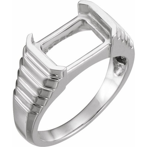 Emerald Bezel Set Ring Mounting in 10 Karat White Gold for Emerald cut Stone