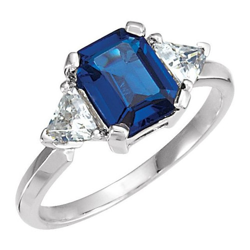 Three Stone Ring Mounting in 10 Karat White Gold for Emerald Stone