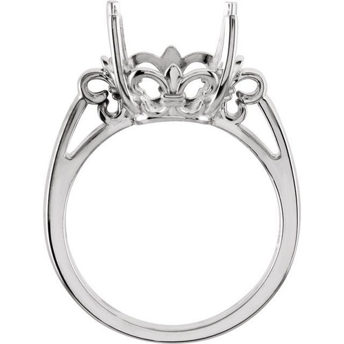 Fleur de Lis Solitaire Ring Mounting in 18 Karat Rose Gold for Cushion Stone