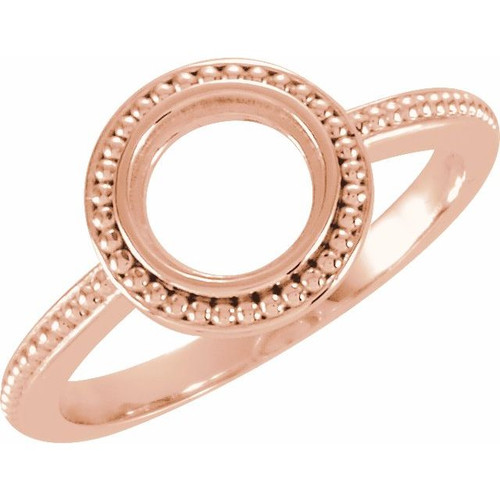 Beaded Cabochon Ring Mounting in 18 Karat Rose Gold for Round Stone