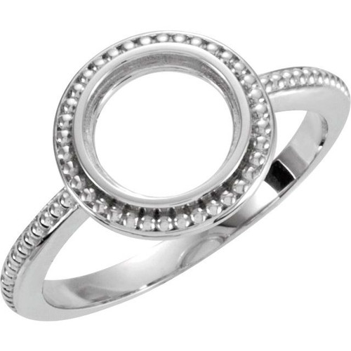 Beaded Cabochon Ring Mounting in Sterling Silver for Round Stone