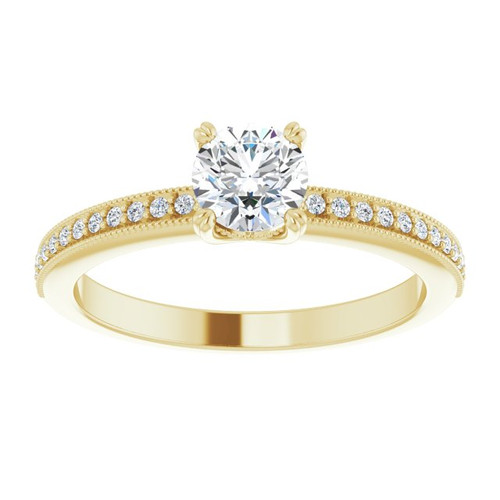 Accented Engagement Ring or Band Mounting in 18 Karat Yellow Gold for Round Stone