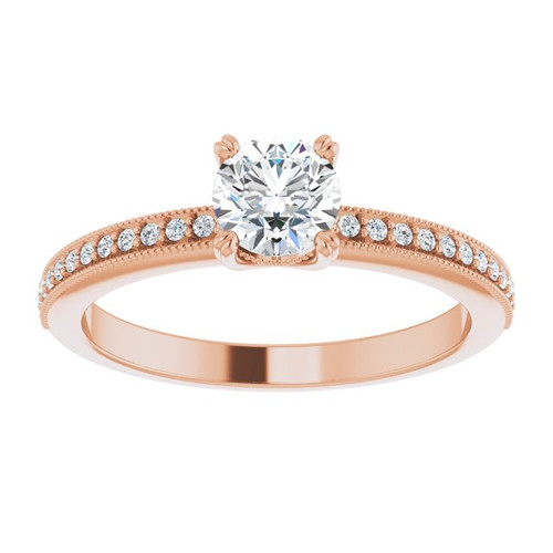 Accented Engagement Ring or Band Mounting in 10 Karat Rose Gold for Round Stone