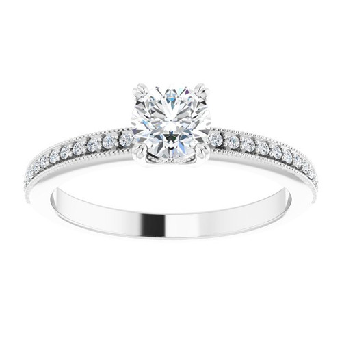 Accented Engagement Ring or Band Mounting in 10 Karat White Gold for Round Stone