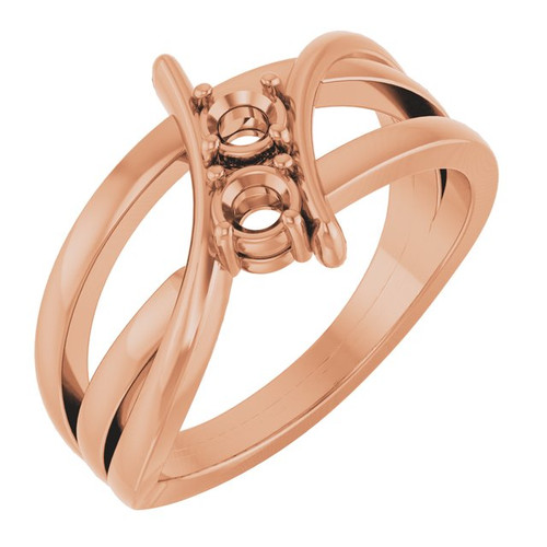 Two Stone Ring Mounting in 18 Karat Rose Gold for Round Stone