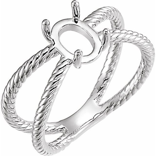 Criss Cross Cabochon Ring Mounting in 10 Karat White Gold for Oval Stone