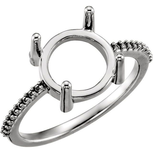 Accented Cabochon Ring Mounting in 10 Karat White Gold for Round Stone