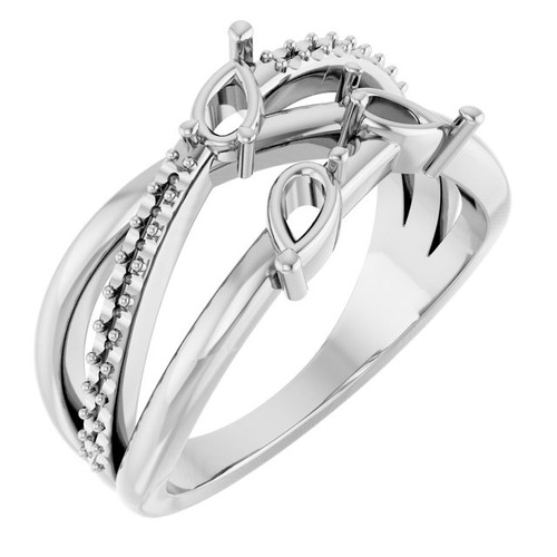 Family Freeform Ring Mounting in 18 Karat White Gold for Pear shape Stone